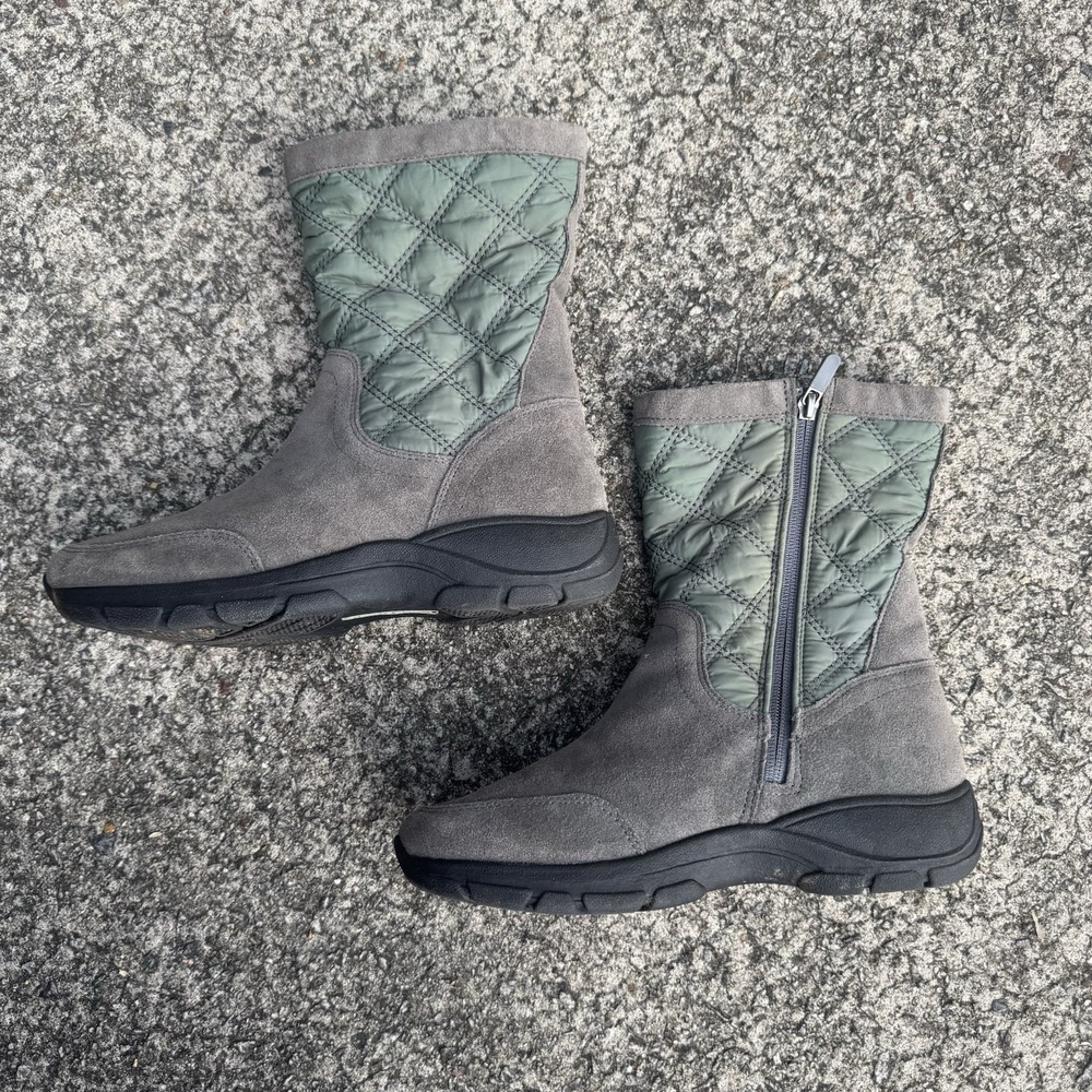 Lands End Womens Size 8.5 B Gray Suede Leather Zip Up Mid Calf Boots Quilted - Picture 8 of 10